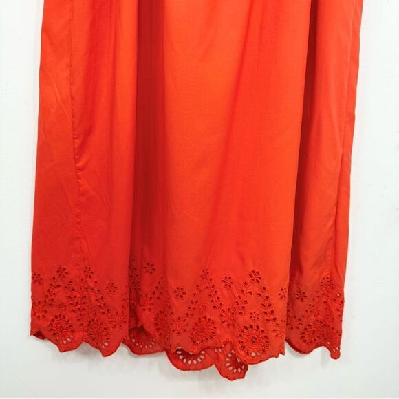 Style House Coral Red Puff Sleeve Keyhole Tie Bust Lacy Hem Maxi Peasant Dress - Picture 14 of 15